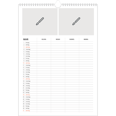 Familiekalender A3  — Design selv - Familie på 4 [Marts]