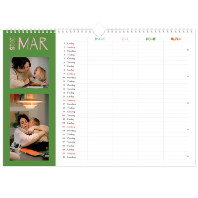A3 Foto Kalender — Farverigt design - Familie på 4 [Marts]
