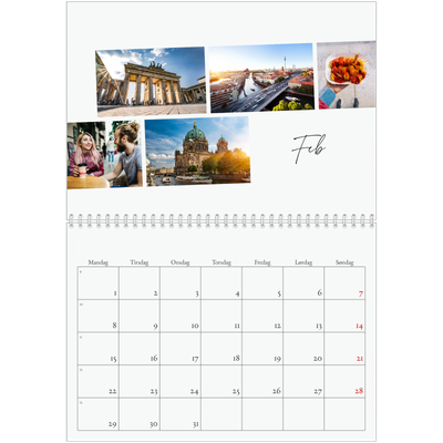 Fotokalender A4 dobbelt (30 x 40 cm) — Byferie (hvid) [Februar]