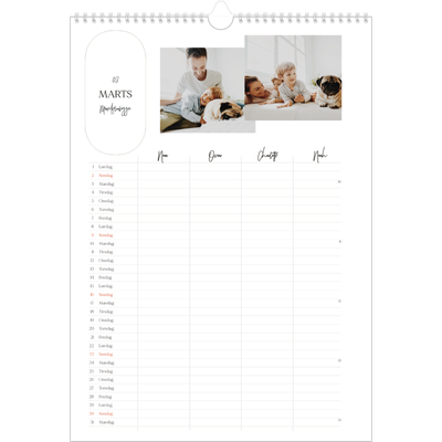 Familiekalender A3  — Planlæggeren - Familie på 4 [Marts]