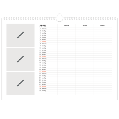 A3 Foto Kalender — Design selv - Familie på 3 [April]
