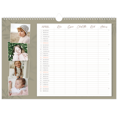 A3 Foto Kalender — Jordnært design - Familie på 5 [April]