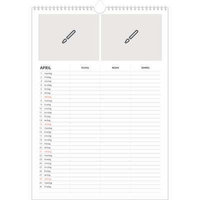 Familiekalender A3  — Design selv - Familie på 3 [April]