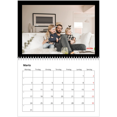 Fotokalender A4 dobbelt (30 x 40 cm) — Sort ramme [Marts]