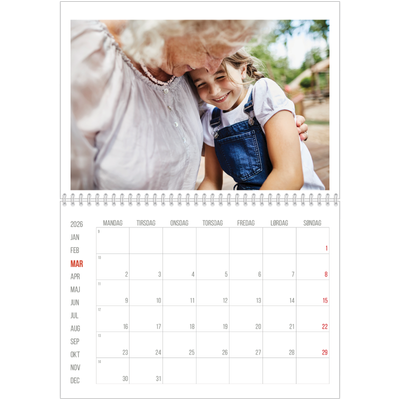 Fotokalender A4 dobbelt (30 x 40 cm) — Røde højdepunkter [Marts]