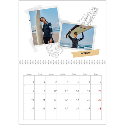 Fotokalender A4 dobbelt (30 x 40 cm) — Scrapbook stil [Februar]