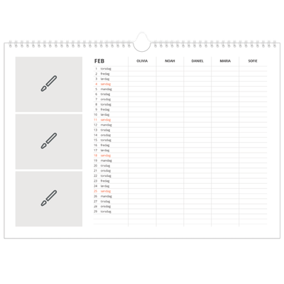 A3 Foto Kalender — Design selv - Familie på 5 [Februar]