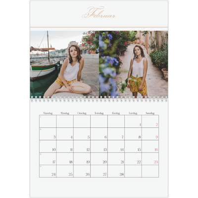 Fotokalender A4 dobbelt (30 x 40 cm) — Elegant guld [Februar]