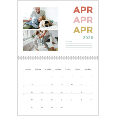 Fotokalender A4 dobbelt (30 x 40 cm) — Farverige fonter [April]