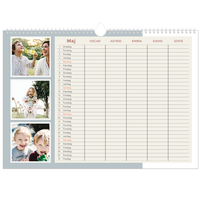 A3 Foto Kalender — Familiekalender i jordfarver - Familie på 5 [kalender forside]