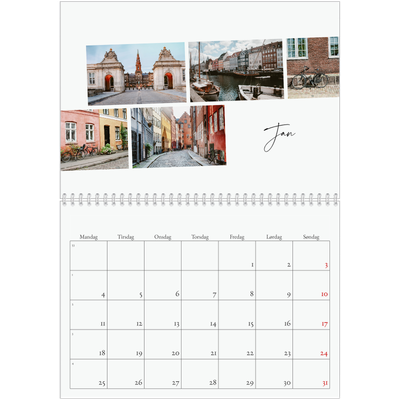 Fotokalender A4 dobbelt (30 x 40 cm) — Byferie (hvid) [Januar]