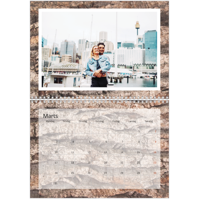 Fotokalender A4 dobbelt (30 x 40 cm) — Træbark [Marts]