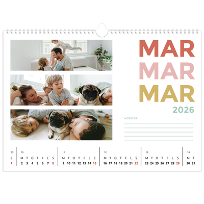A3 Foto Kalender — Farverige fonter [Marts]