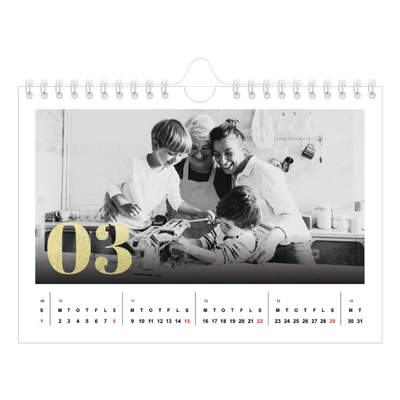 A5 Foto Kalender — Store tal i glitter [Marts]