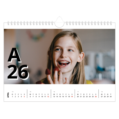 Fotokalender A4 — Bogstav og tal [April]