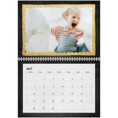 Fotokalender A4 dobbelt (30 x 40 cm) — Rammer med glitter [April]
