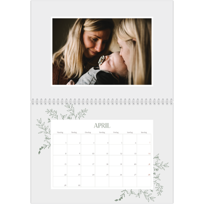 Fotokalender A4 dobbelt (30 x 40 cm) — Håndtegnet blomster [April]