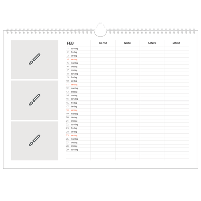 A3 Foto Kalender — Design selv - Familie på 4 [Februar]