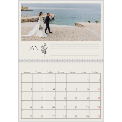 Fotokalender A4 dobbelt (30 x 40 cm) — Initialer i blomst [Januar]
