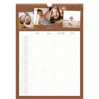Familiekalender A3  — Jordnært design - Familie på 4 [kalender forside]