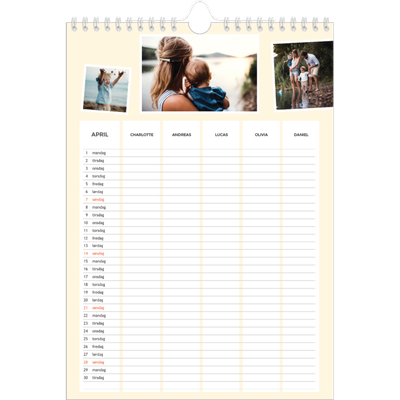 A4 Familiekalender — Moderne familiekalender - Familie på 5 [April]