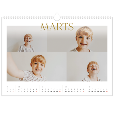 A3 Foto Kalender — Guld stor skrift [Marts]