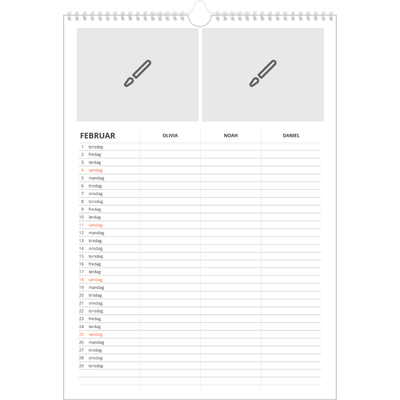 Familiekalender A3  — Design selv - Familie på 3 [Februar]
