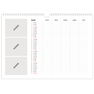 A3 Foto Kalender — Design selv - Familie på 5 [Marts]