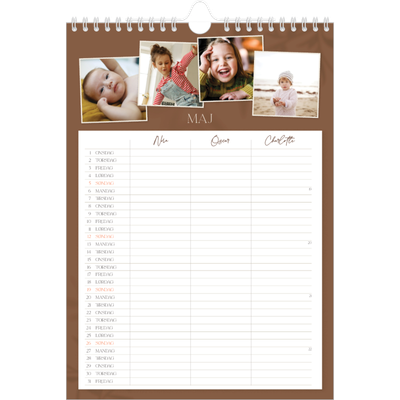 A4 Familiekalender — Jordnært design - Familie på 3 [kalender forside]
