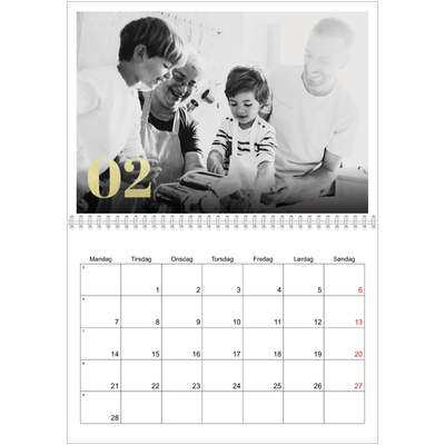Fotokalender A4 dobbelt (30 x 40 cm) — Store tal i glitter [Februar]