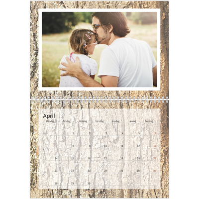 Fotokalender A4 dobbelt (30 x 40 cm) — Træbark [April]