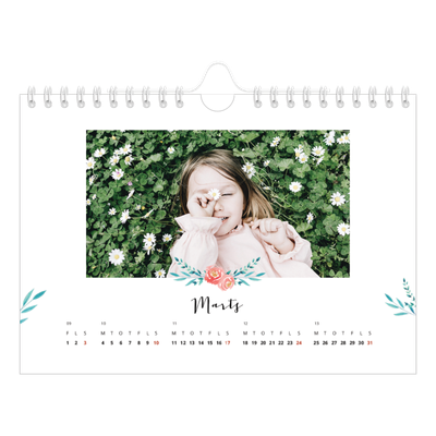 A5 Foto Kalender — Blomsterillustrationer [Marts]