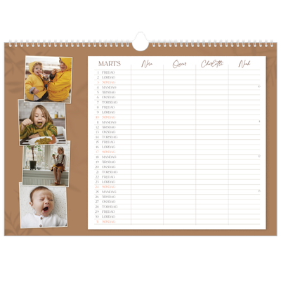 A3 Foto Kalender — Jordnært design - Familie på 4 [Marts]