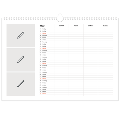 A3 Foto Kalender — Design selv - Familie på 4 [Marts]