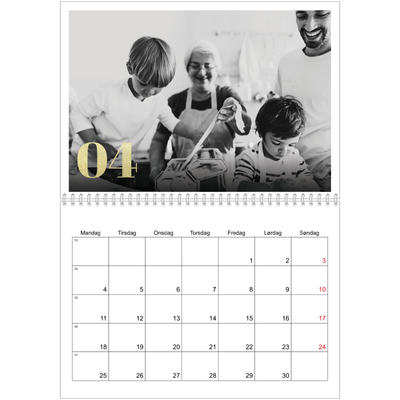 Fotokalender A4 dobbelt (30 x 40 cm) — Store tal i glitter [April]