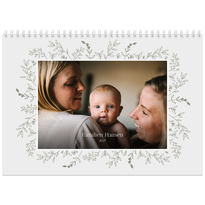 Fotokalender A4 dobbelt (30 x 40 cm) — Håndtegnet blomster [kalender forside]