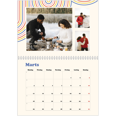 Fotokalender A4 dobbelt (30 x 40 cm) — Retro striber [Marts]