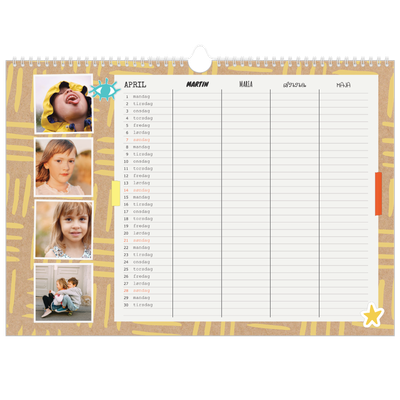 A3 Foto Kalender — Rustik familiekalender - familie på 4 [April]