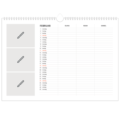 A3 Foto Kalender — Design selv - Familie på 3 [Februar]