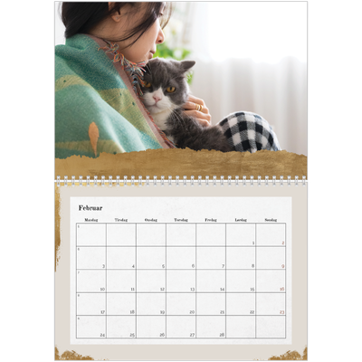 Fotokalender A4 dobbelt (30 x 40 cm) — Classic Gold [Februar]