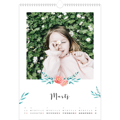 Årskalender A3 — Blomsterillustrationer [Marts]