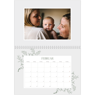 Fotokalender A4 dobbelt (30 x 40 cm) — Håndtegnet blomster [Februar]