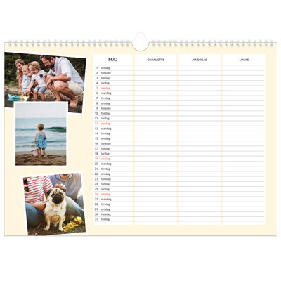 A3 Foto Kalender — Moderne familiekalender - Familie på 3 [kalender forside]