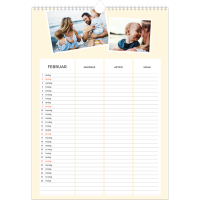 Familiekalender A3  — Moderne familiekalender - Familie på 3 [Februar]