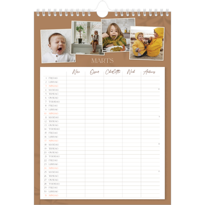 A4 Familiekalender — Jordnært design - Familie på 5 [Marts]