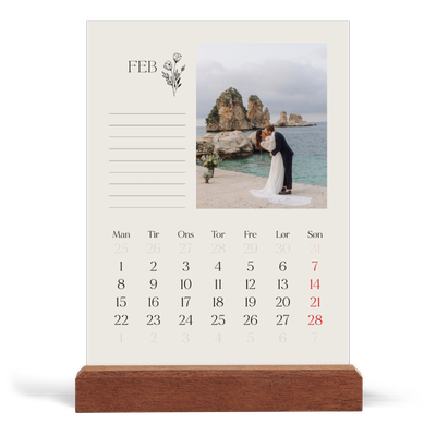 Staffeli kalender - stående  — Initialer i blomst [Februar]