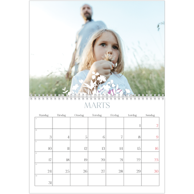 Fotokalender A4 dobbelt (30 x 40 cm) — Blomstmotiv [Marts]