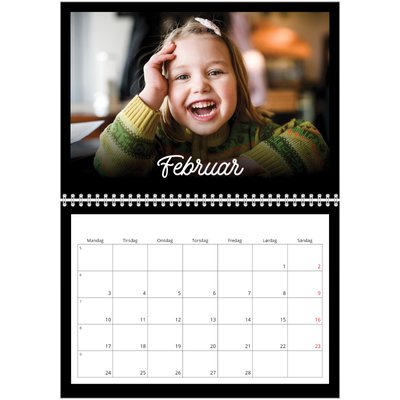 Fotokalender A4 dobbelt (30 x 40 cm) — Sort minimal [Februar]