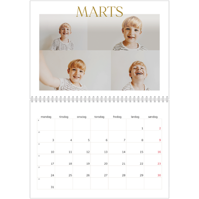 Fotokalender A4 dobbelt (30 x 40 cm) — Guld stor skrift [Marts]