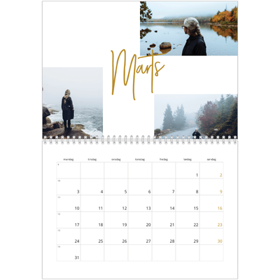 Fotokalender A4 dobbelt (30 x 40 cm) — Guldstift [Marts]